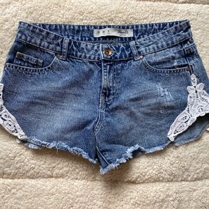 Primark low-rise denim and lace shorts